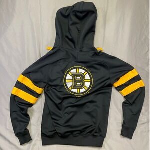 NHL Boston Bruins Full Zip Hoodie Mens Small Black Gold Stripe Sweatshirt Jacket